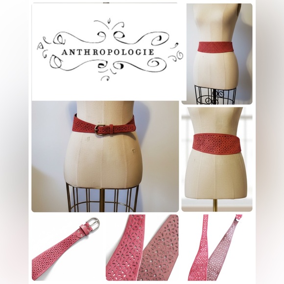Anthropologie Red Rouge Suede Laser Cut Belt NWT Size Small Discontinued